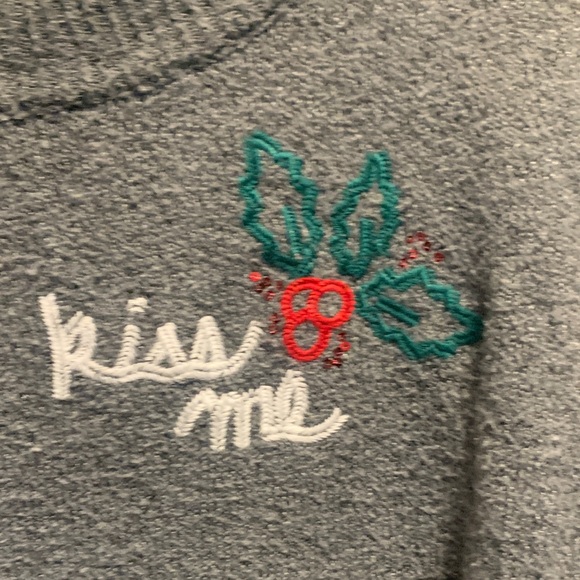 LC Lauren Conrad Heather Gray Sweater with Kiss Me Embroidery - Picture 3 of 5